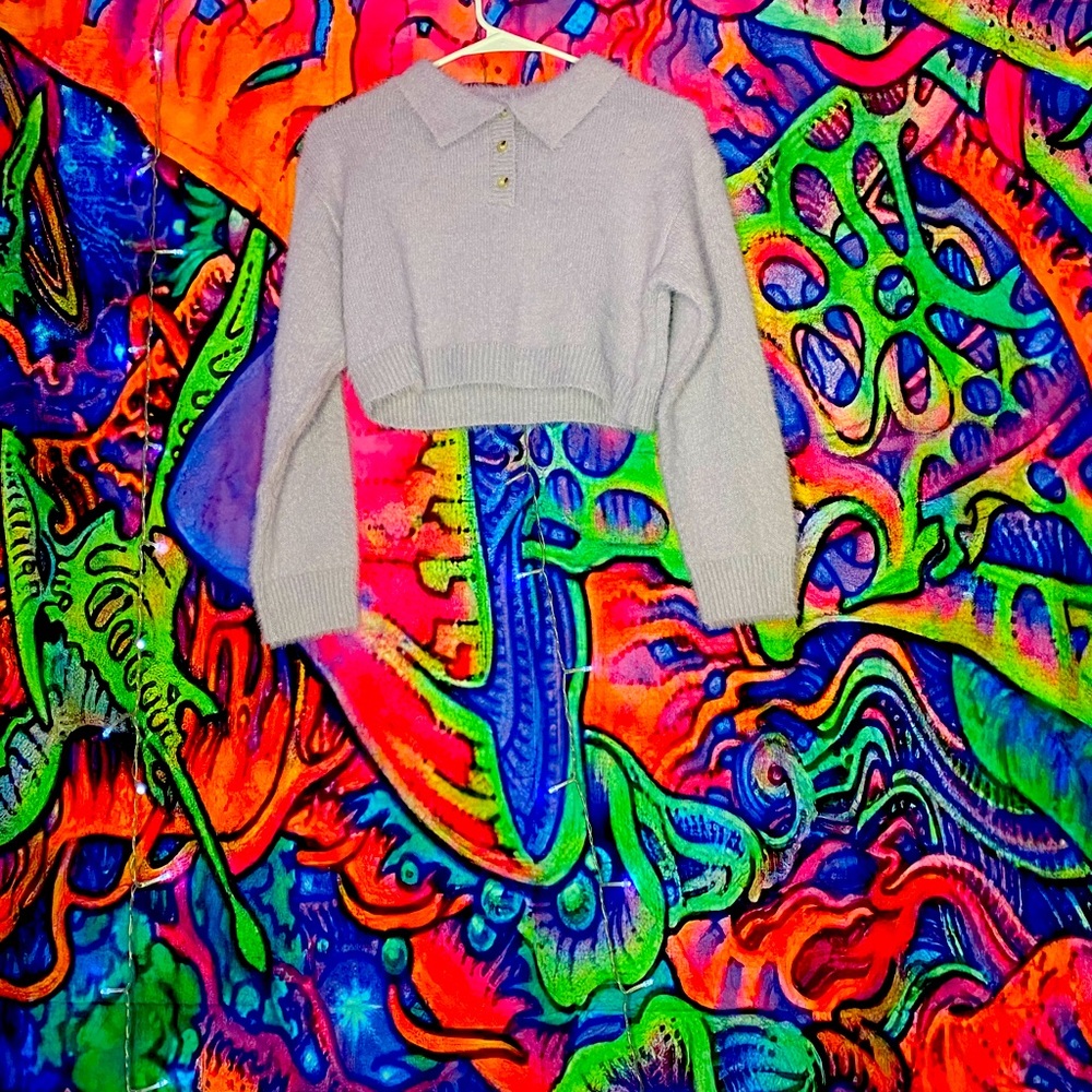 purple fuzzy collar crop